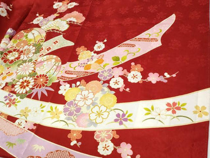 平和屋着物●豪華振袖　駒刺繍　鬘帯毬松竹梅花文　金彩　正絹　逸品　CABG0397yc