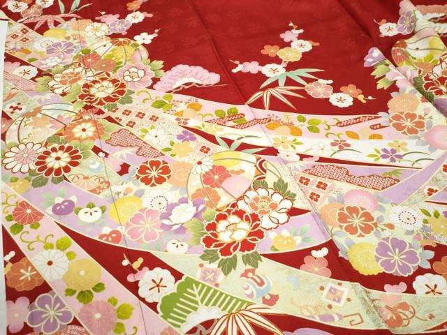 平和屋着物●豪華振袖　駒刺繍　鬘帯毬松竹梅花文　金彩　正絹　逸品　CABG0397yc