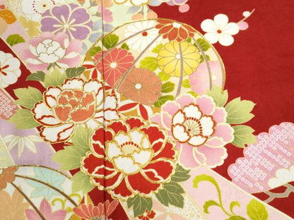平和屋着物●豪華振袖　駒刺繍　鬘帯毬松竹梅花文　金彩　正絹　逸品　CABG0397yc