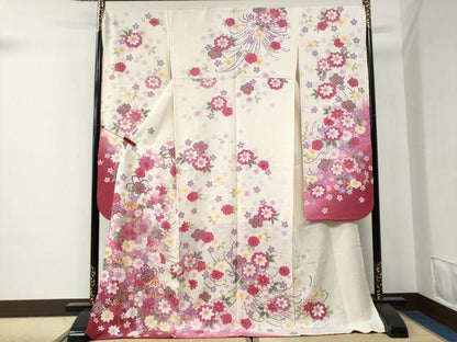 平和屋着物●豪華振袖　駒刺繍　舞桜文　暈し染め　正絹　逸品　CABG0398yc