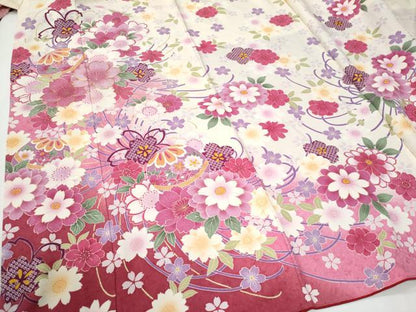 平和屋着物●豪華振袖　駒刺繍　舞桜文　暈し染め　正絹　逸品　CABG0398yc