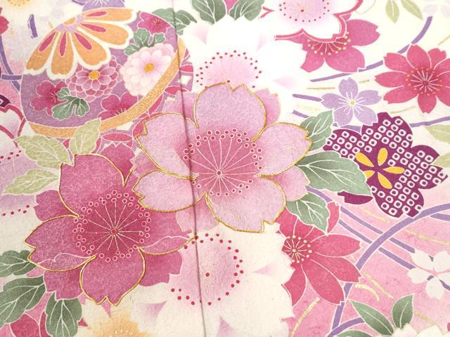 平和屋着物●豪華振袖　駒刺繍　舞桜文　暈し染め　正絹　逸品　CABG0398yc
