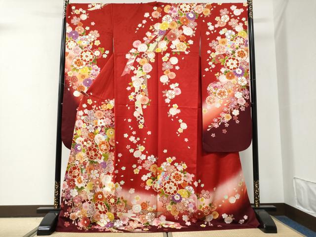 平和屋着物●豪華振袖　駒刺繍　舞桜文　暈し染め　正絹　逸品　CABG0399yc