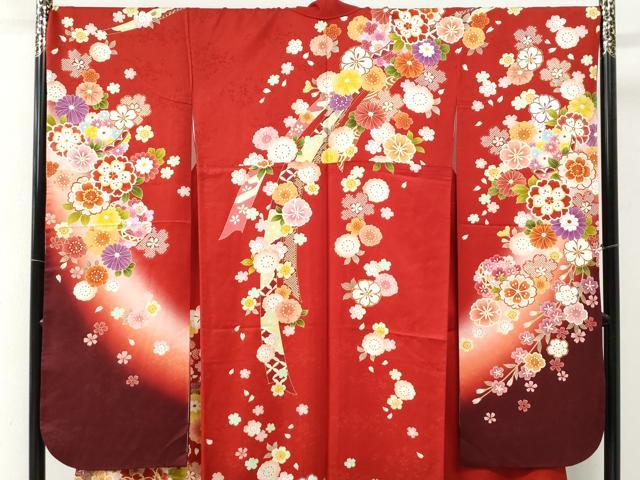 平和屋着物●豪華振袖　駒刺繍　舞桜文　暈し染め　正絹　逸品　CABG0399yc