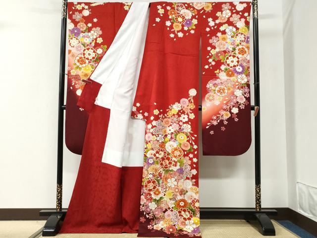 平和屋着物●豪華振袖　駒刺繍　舞桜文　暈し染め　正絹　逸品　CABG0399yc