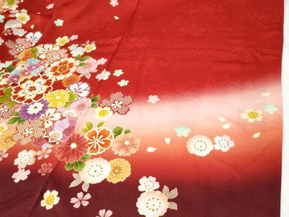 平和屋着物●豪華振袖　駒刺繍　舞桜文　暈し染め　正絹　逸品　CABG0399yc