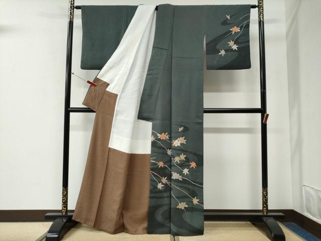 平和屋着物●染色の魔術師　染乃座・大久保玄才　そめのざ玄才　訪問着　竜田川枝桜文　金彩　正絹　逸品　CABG0402yc