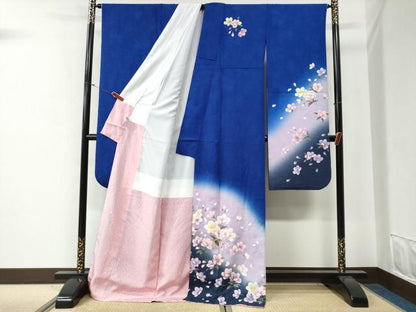 平和屋着物●豪華振袖　草花文　暈し染め　金通し地　正絹　逸品　CABG0405yc