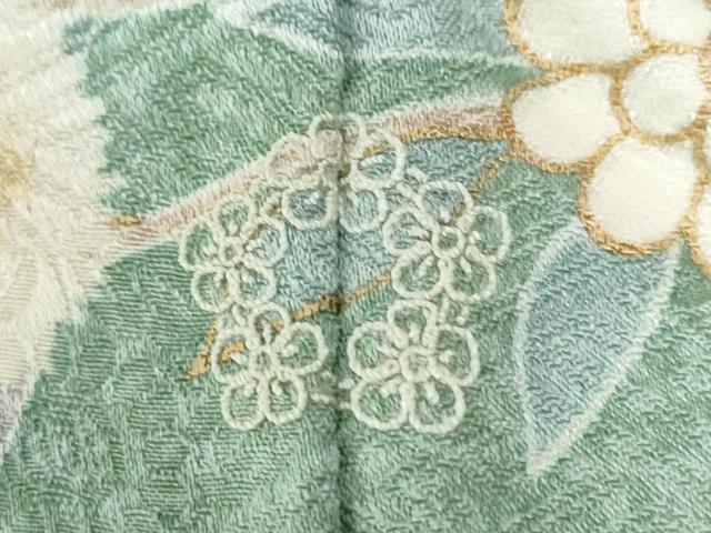 平和屋着物●訪問着　駒刺繍　扇面草花文　金彩　正絹　逸品　CABG0412yc