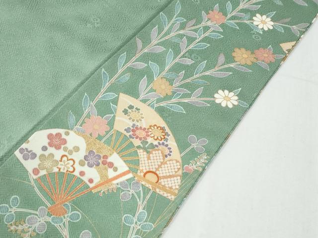 平和屋着物●訪問着　駒刺繍　扇面草花文　金彩　正絹　逸品　CABG0412yc