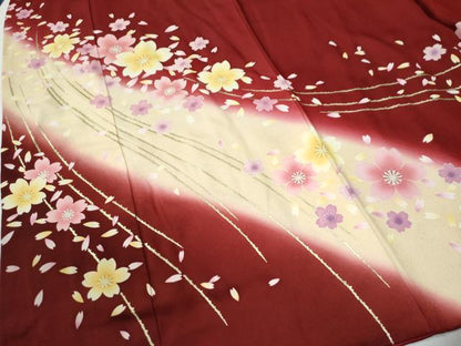 平和屋着物●豪華振袖　舞桜文　暈し染め　金彩　正絹　逸品　CABG0414yc