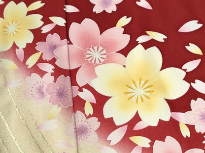 平和屋着物●豪華振袖　舞桜文　暈し染め　金彩　正絹　逸品　CABG0414yc