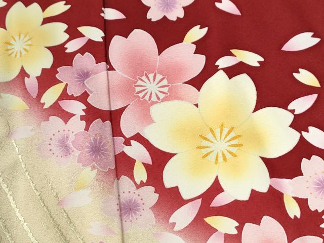 平和屋着物●豪華振袖　舞桜文　暈し染め　金彩　正絹　逸品　CABG0414yc