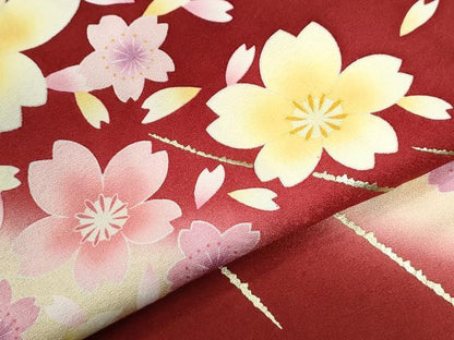 平和屋着物●豪華振袖　舞桜文　暈し染め　金彩　正絹　逸品　CABG0414yc