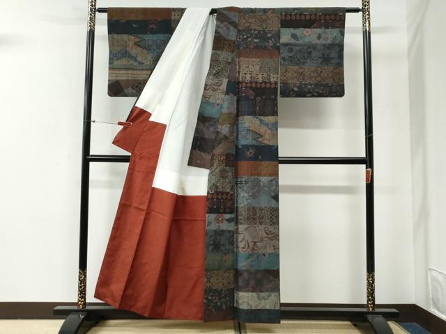 平和屋着物●小千谷紬　百柄　正絹　逸品　CABG0415yc