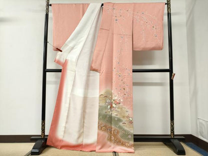 平和屋着物●訪問着　絞り　エ霞花籠文　暈し染め　正絹　逸品　CABG0420yc