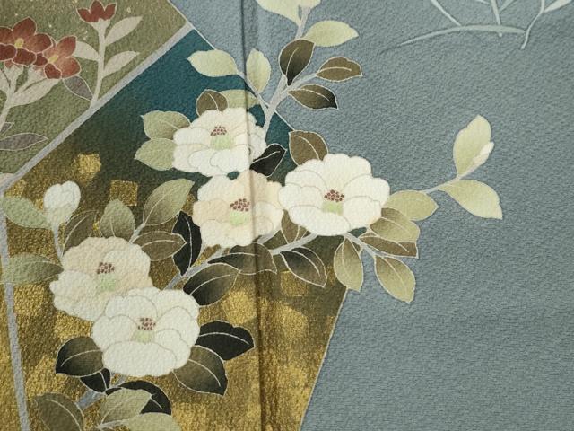 平和屋着物●十日町友禅作家　一梗　訪問着　切嵌笹竹草花文　金彩　正絹　逸品　未使用　CABG0421yc