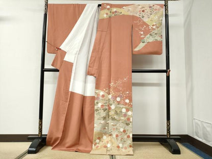 平和屋着物●訪問着　駒刺繍　枝花文　金彩　ロング丈　正絹　逸品　CABG0426yc