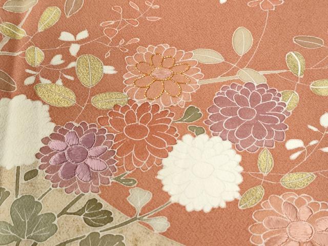 平和屋着物●訪問着　駒刺繍　枝花文　金彩　ロング丈　正絹　逸品　CABG0426yc