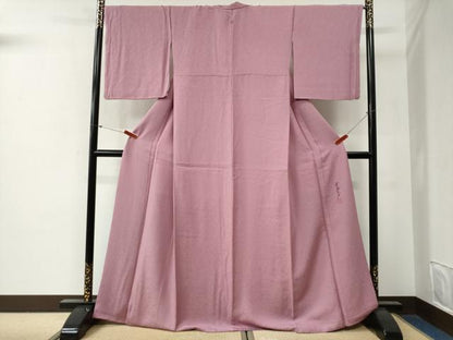 平和屋着物●染色作家　斉藤三才　色無地　吉祥地紋　退紅色　正絹　逸品　CABG0432yc