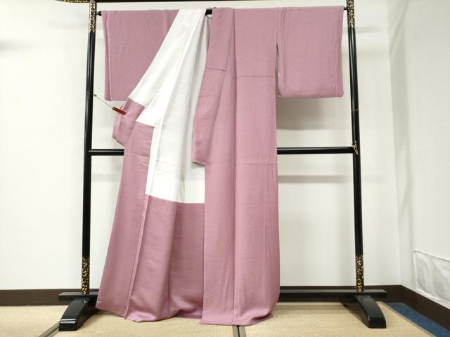 平和屋着物●染色作家　斉藤三才　色無地　吉祥地紋　退紅色　正絹　逸品　CABG0432yc