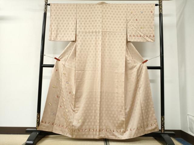 平和屋着物●訪問着　総刺繍　南天草花文　正絹　逸品　CABG0435yc