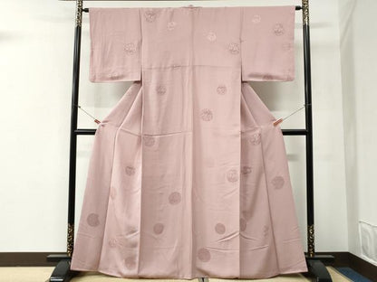 平和屋着物●上質な色無地　雪輪鳳凰花唐草地紋　石竹色　正絹　逸品　CABG0441yc
