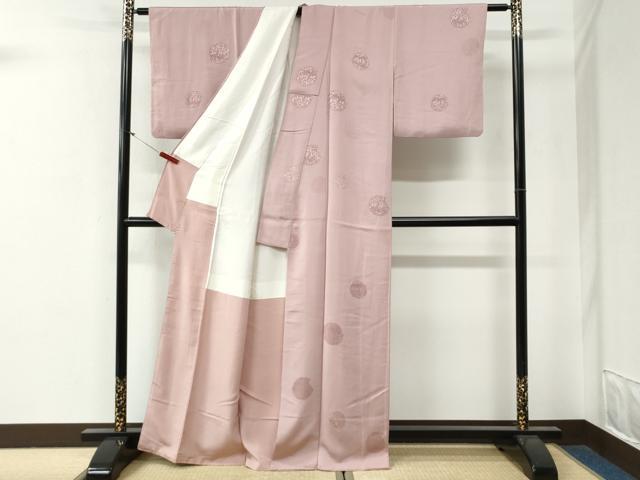 平和屋着物●上質な色無地　雪輪鳳凰花唐草地紋　石竹色　正絹　逸品　CABG0441yc