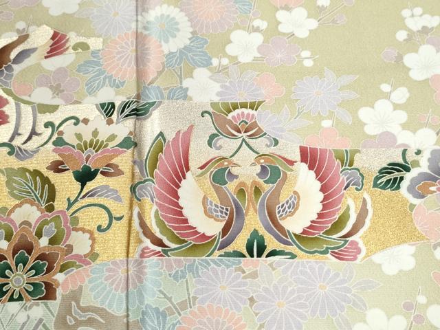 平和屋着物●訪問着　鳳凰更紗花唐草文　暈し染め　金銀彩　ロング丈　正絹　逸品　CABG0442yc