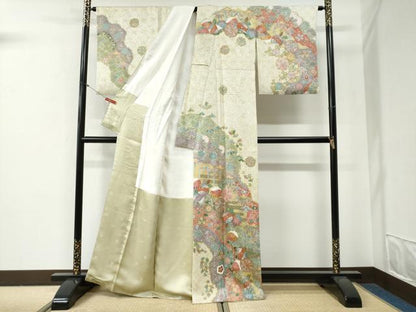 平和屋着物●訪問着　総絞り　松竹梅菊花文　金彩　正絹　逸品　CABG0444yc