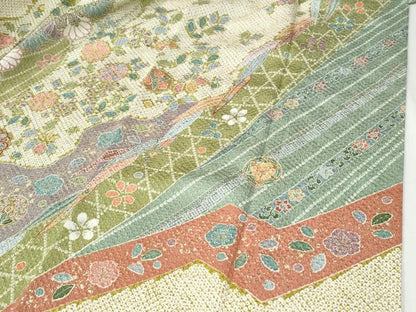平和屋着物●訪問着　総絞り　松竹梅菊花文　金彩　正絹　逸品　CABG0444yc