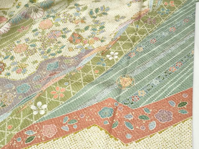 平和屋着物●訪問着　総絞り　松竹梅菊花文　金彩　正絹　逸品　CABG0444yc