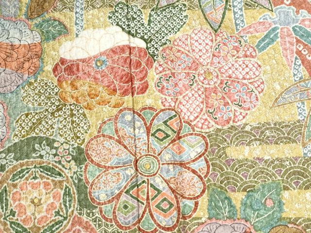 平和屋着物●訪問着　総絞り　松竹梅菊花文　金彩　正絹　逸品　CABG0444yc