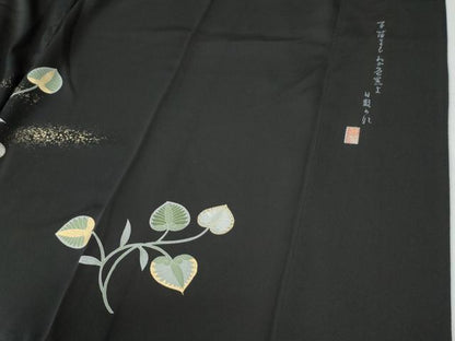 平和屋着物●訪問着　作家物　駒刺繍　葵　暈し染め　黒地　金彩　正絹　逸品　CABG0446yc