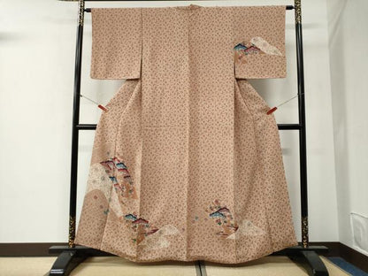 平和屋着物●訪問着　型染め　遠山松梅文　正絹　逸品　CABG0448yc