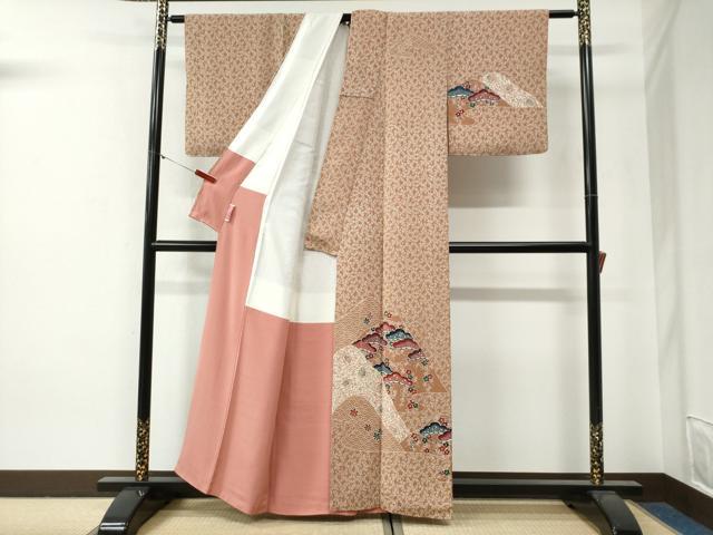 平和屋着物●訪問着　型染め　遠山松梅文　正絹　逸品　CABG0448yc