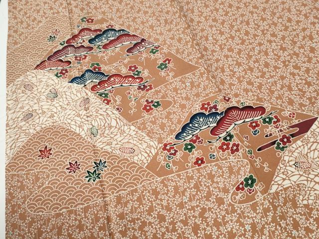 平和屋着物●訪問着　型染め　遠山松梅文　正絹　逸品　CABG0448yc