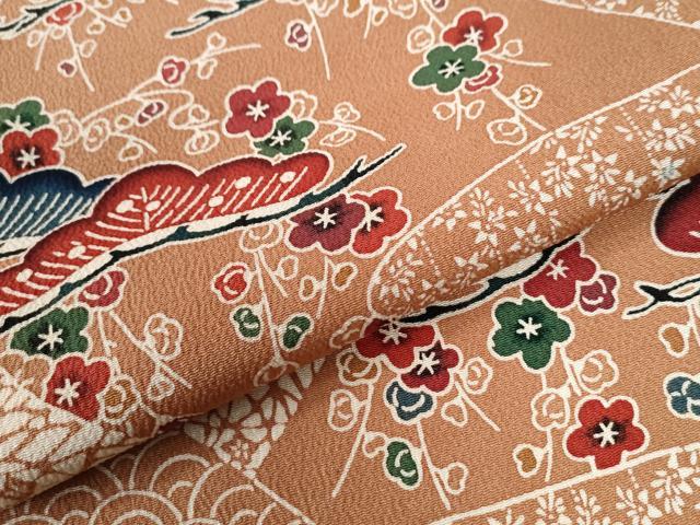平和屋着物●訪問着　型染め　遠山松梅文　正絹　逸品　CABG0448yc