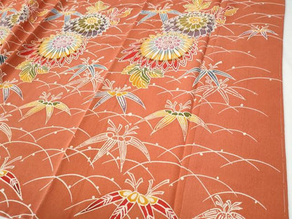 平和屋着物●訪問着　型染め　露芝菊笹文　正絹　逸品　未使用　CABG0449yc