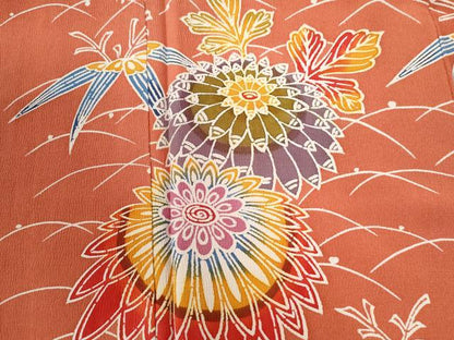 平和屋着物●訪問着　型染め　露芝菊笹文　正絹　逸品　未使用　CABG0449yc
