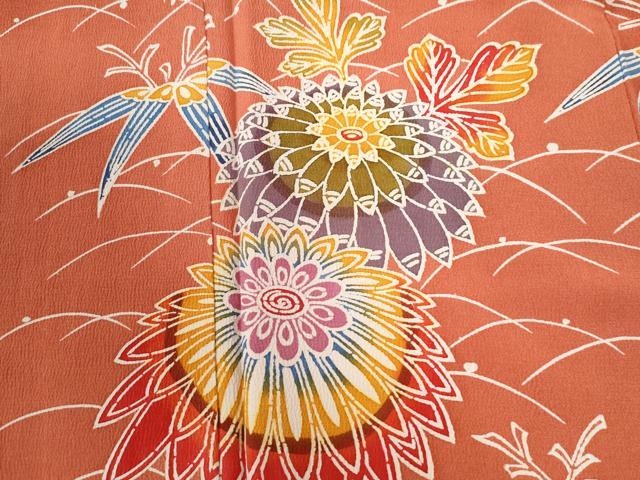 平和屋着物●訪問着　型染め　露芝菊笹文　正絹　逸品　未使用　CABG0449yc