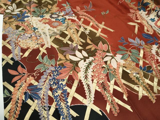 平和屋着物●豪華振袖　竹垣雪輪枝垂れ花文　金彩　正絹　逸品　CABG0451yc