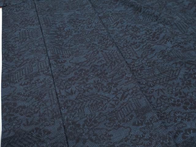 平和屋着物●結城紬　風景草花文　正絹　逸品　CABG0453yc