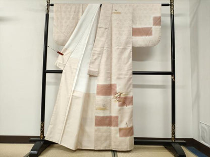 平和屋着物●訪問着　刺繍　琴　霞草花文　金彩　正絹　逸品　CABG0454yc
