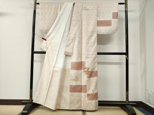 平和屋着物●訪問着　刺繍　琴　霞草花文　金彩　正絹　逸品　CABG0454yc