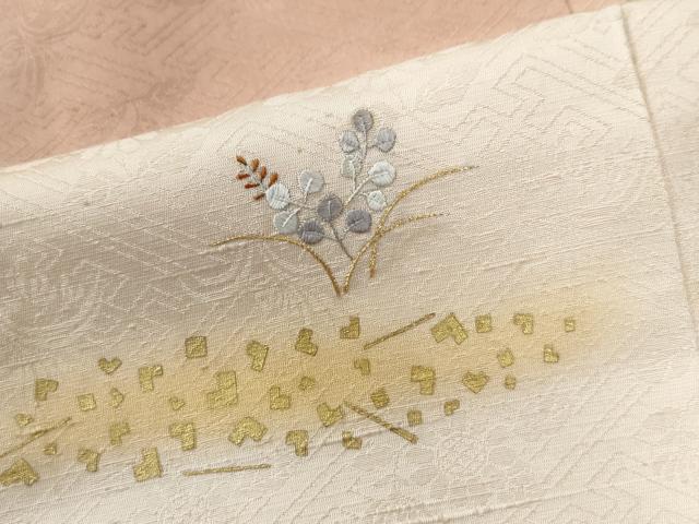 平和屋着物●訪問着　刺繍　琴　霞草花文　金彩　正絹　逸品　CABG0454yc