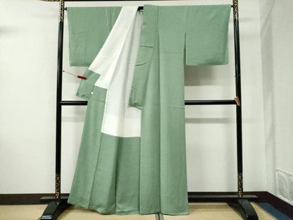 平和屋着物●上質な色無地　本草木染　花尽くし地紋　柳染色　反端付き　正絹　逸品　未使用　CABG0457yc
