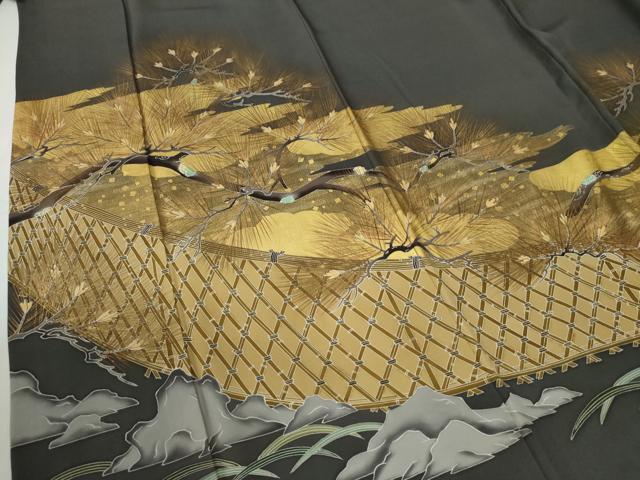 平和屋着物●豪華色留袖　作家物　籬枝松文　ロング丈　正絹　逸品　CABG0459yc