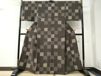 平和屋着物●上質な小紋　変わり市松吉祥文　正絹　逸品　CABG0461yc
