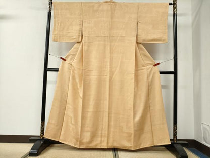 平和屋着物●上質な色無地　吉祥草花地紋　蜂蜜色　正絹　逸品　CABG0463yc
